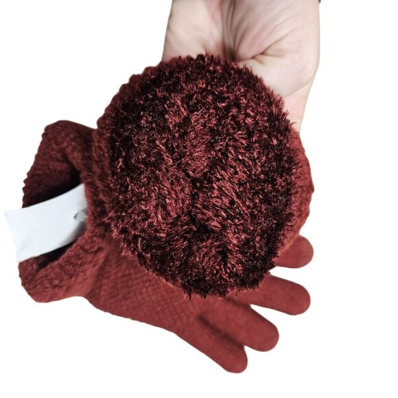 Womens‎ NWT Knit Winter Gloves Burgundy Soft Warm Lined Cozy Touchscreen Tips - Picture 6 of 7